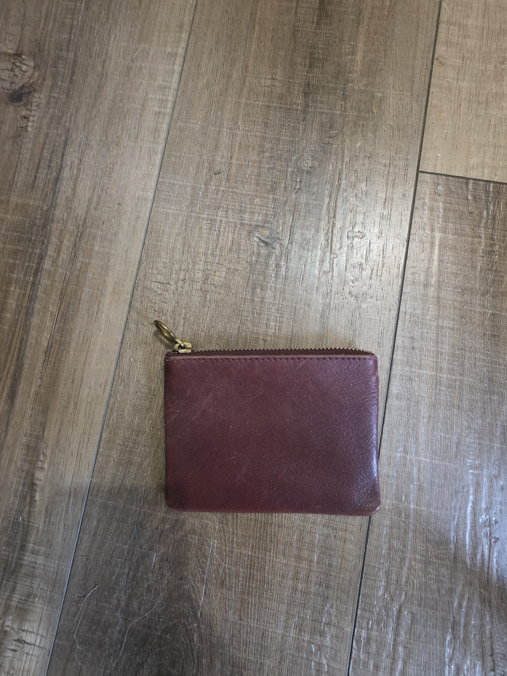 Madewell Burgundy Leather Card Pouch with Gold Zipper